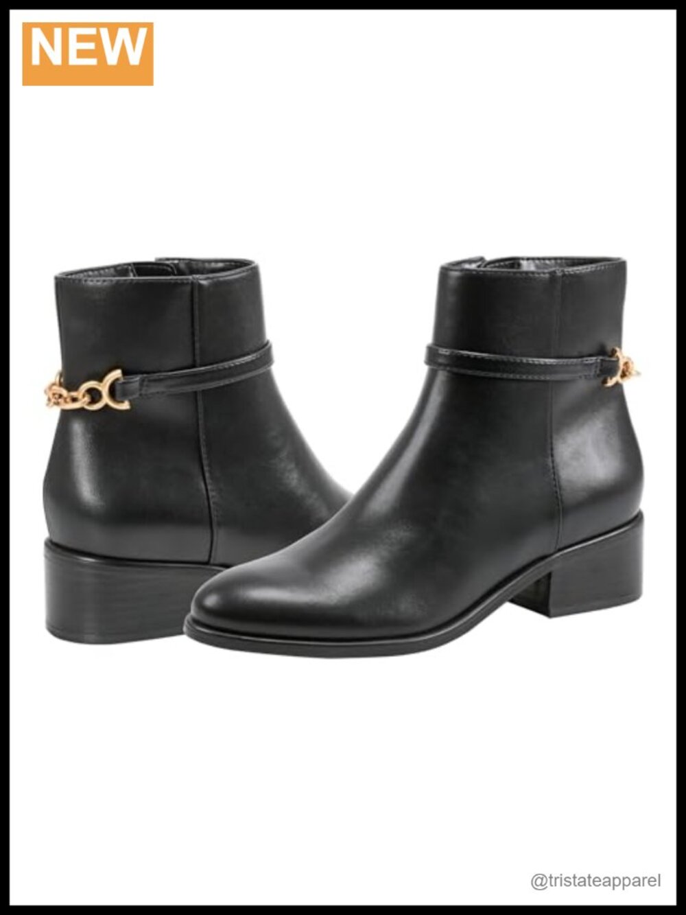 Faux Leather Round Toe Ankle Booties Block Heel Zip